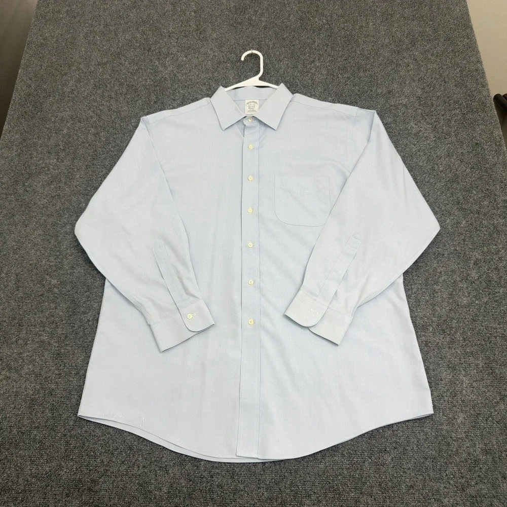 Brooks Brothers Shirt Mens 17.5-33 Blue Supima Cotton Non-Iron Classic Business